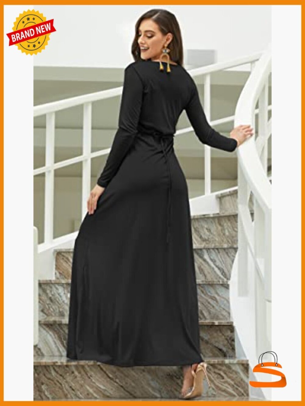 Plus Size Maxi Dress with Long Sleeves Flowy Kaftan - Picture 4 of 5